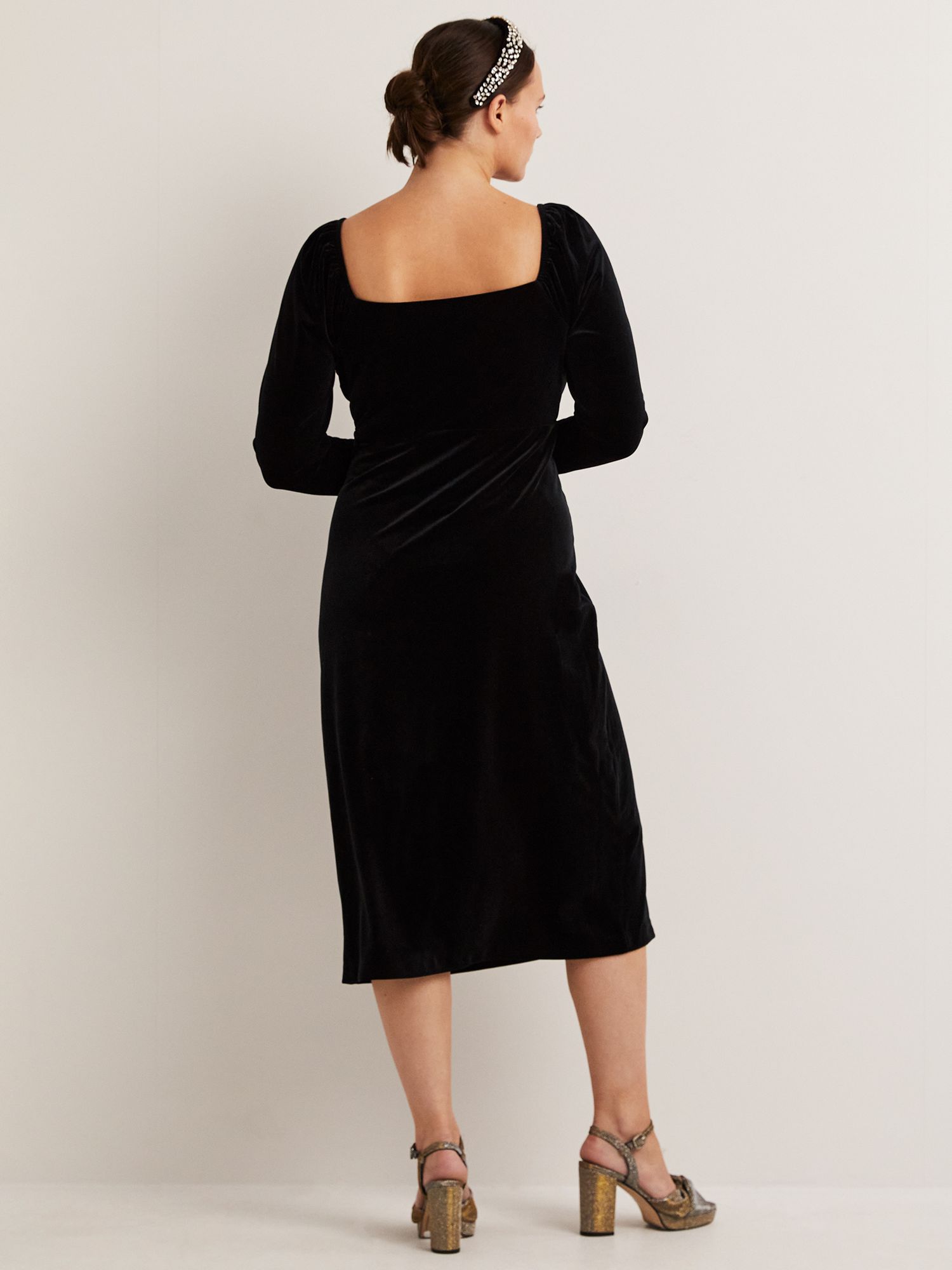 Boden Velvet Sweetheart Neckline Midi Dress, Black, 12