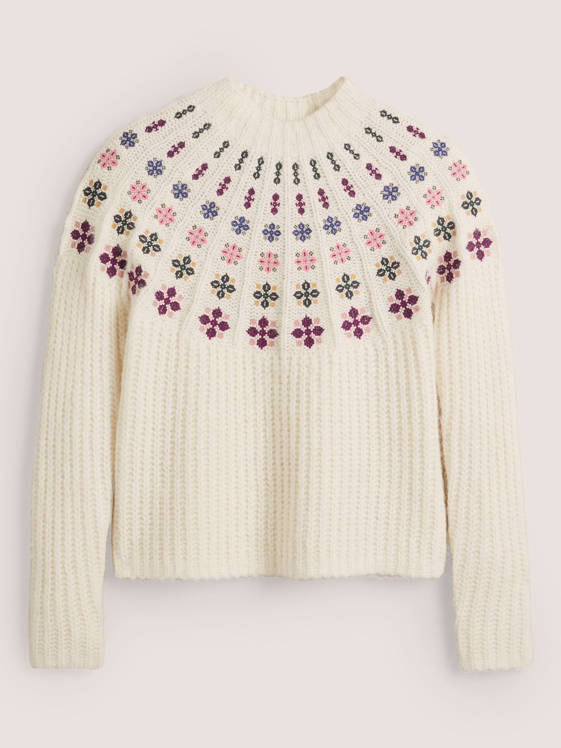 Boden Fluffy Embroidered Jumper, Ivory/Multi at John Lewis & Partners