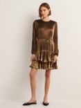 Boden Plisse Mini Dress, Black/Gold
