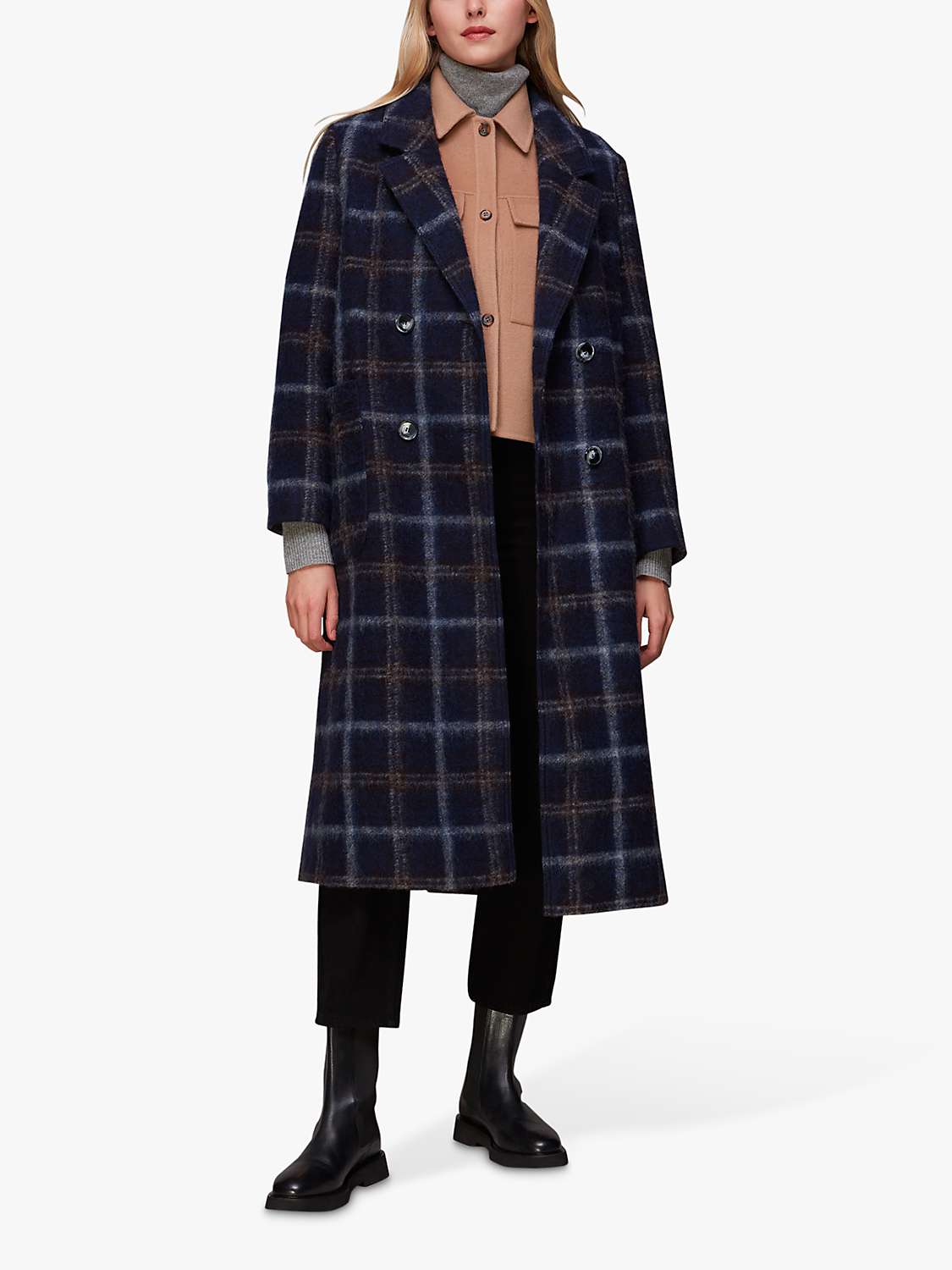 Buy Whistles Double Breasted Check Wool Blend Coat, Navy Online at johnlewis.com