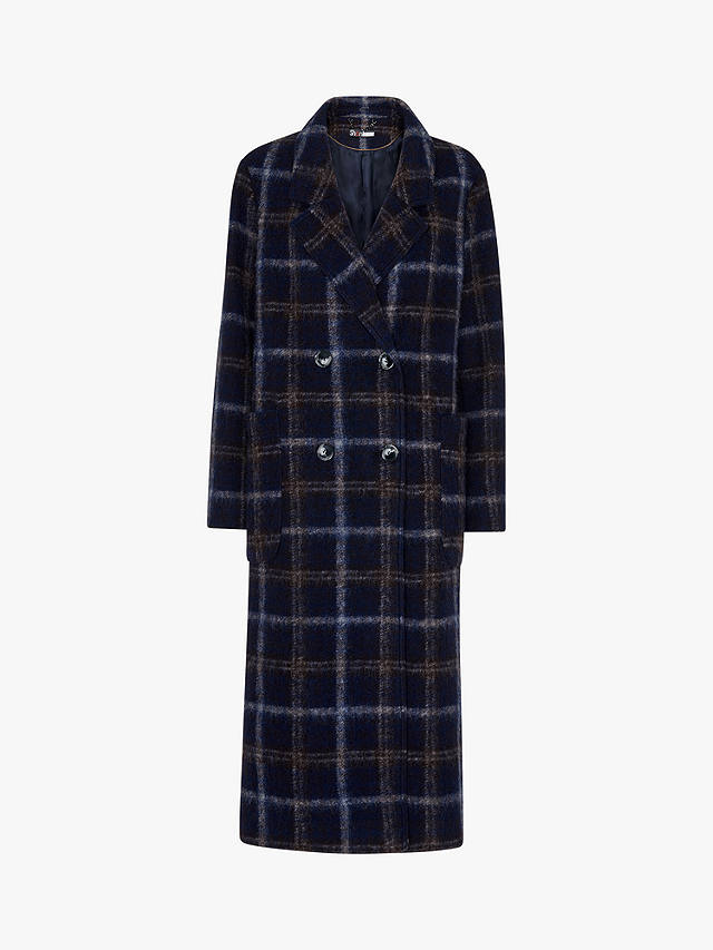 Whistles Double Breasted Check Wool Blend Coat, Navy at John Lewis ...