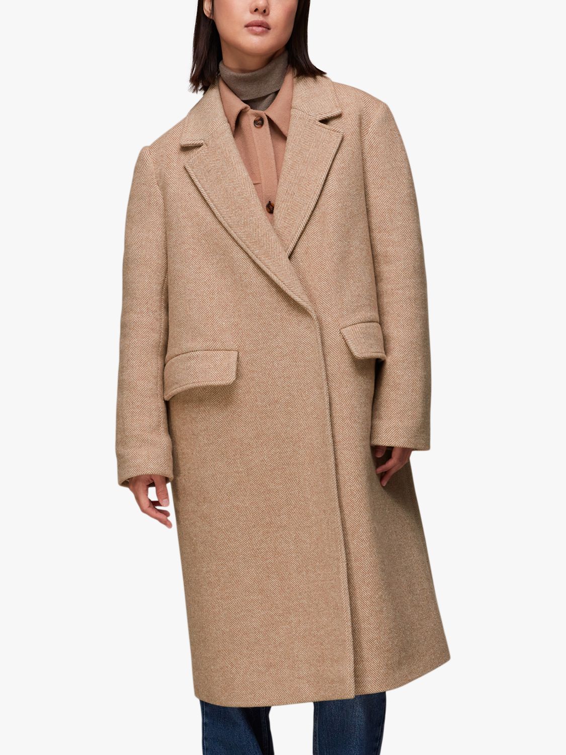 Oatmeal Relaxed Cropped Wool Coat, WHISTLES