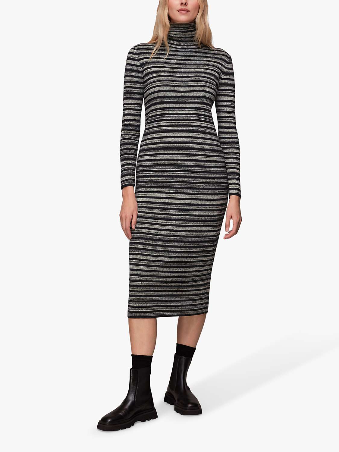 Buy Whistles Organic Cotton Blend Stripe Midi Dress, Black/Multi Online at johnlewis.com