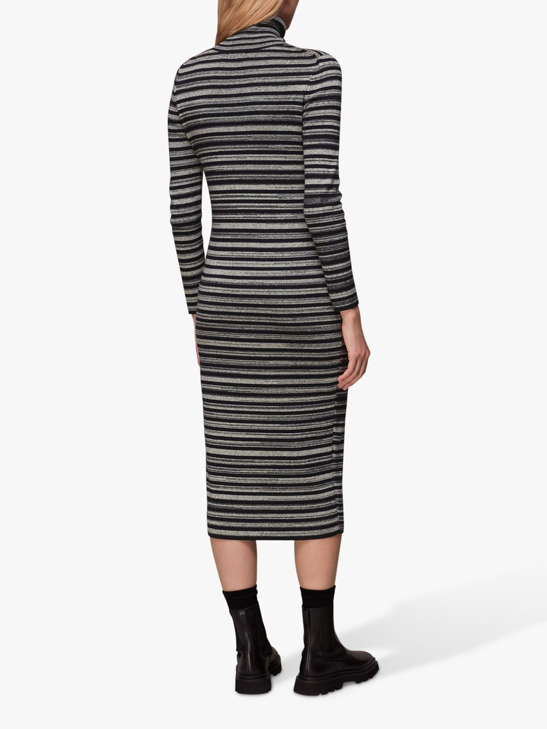 Whistles Organic Cotton Blend Stripe Midi Dress, Black/Multi, 6