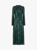 Whistles Sequin Midi Dress, Dark Green
