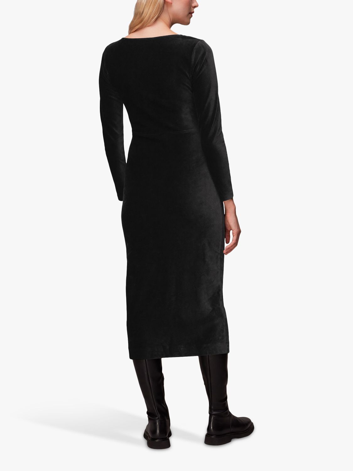 Whistles Jersey Velvet Midi Dress, Black at John Lewis & Partners