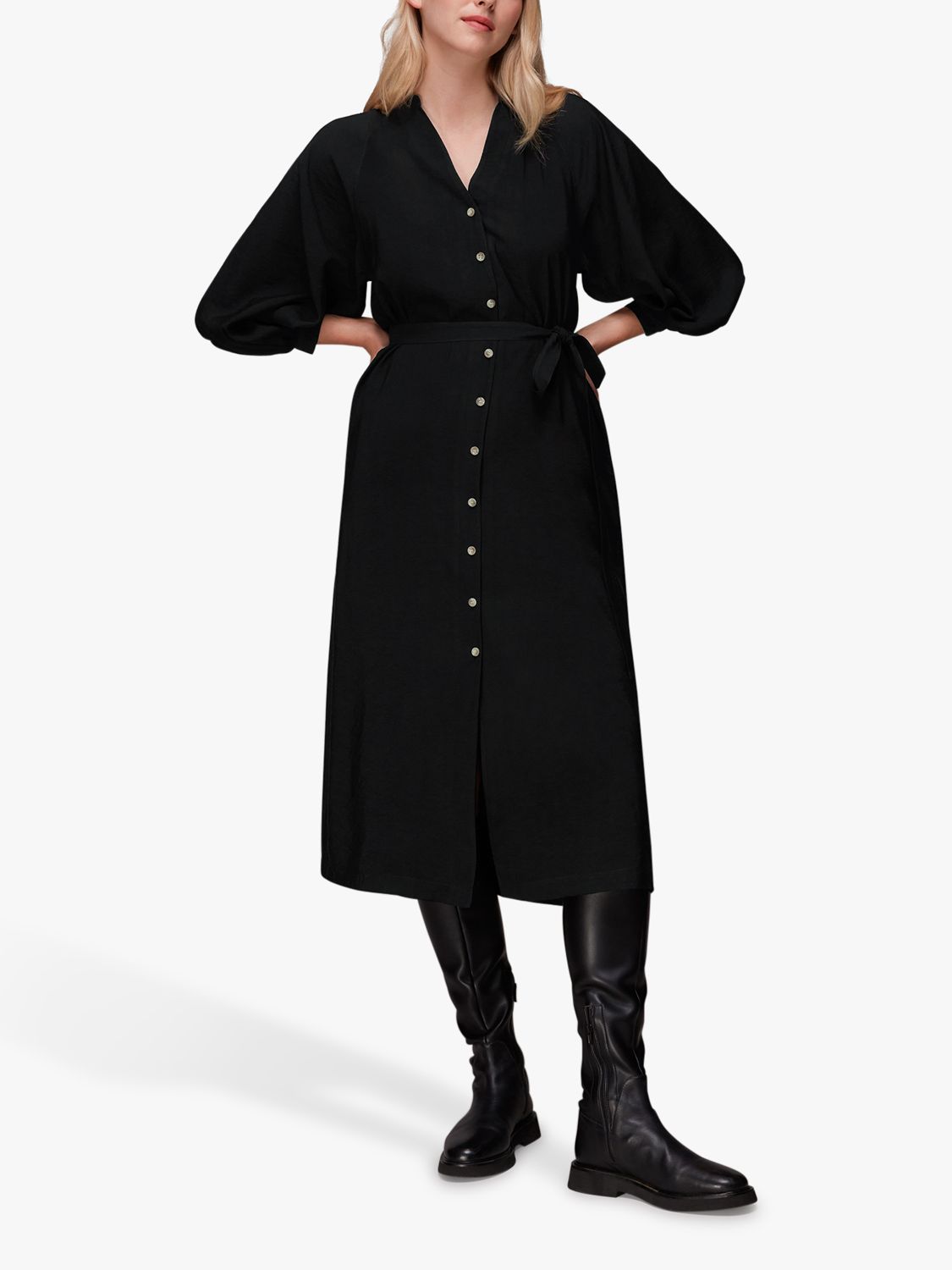 Whistles Lizzie Midi Dress, Black at John Lewis & Partners