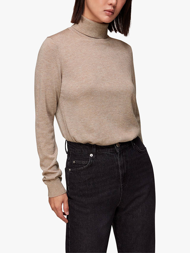 Whistles Sparkle Polo Neck Wool Blend Jumper, Oatmeal