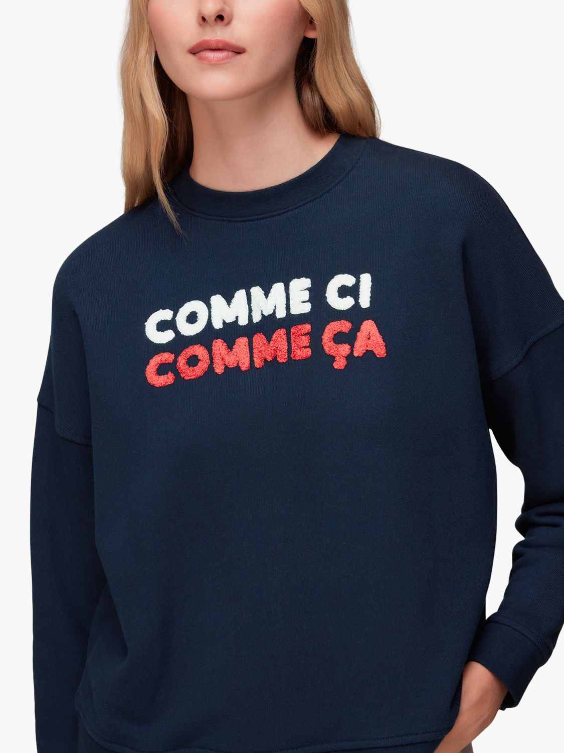 Whistles Comme Ci Comme Ca Slogan Sweatshirt, Navy, L