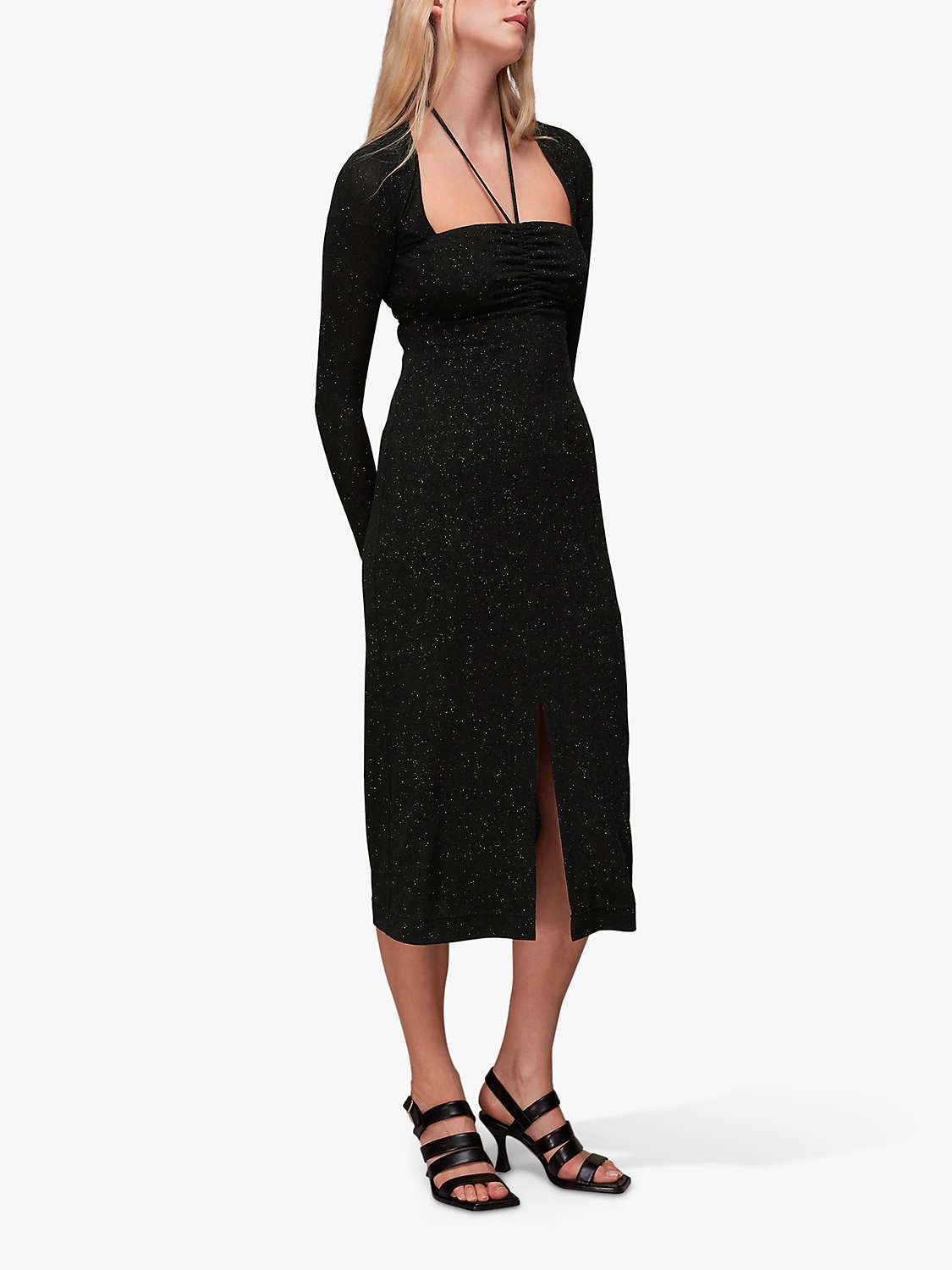 Buy Whistles Jersey Sparkle Tie Neck Dress, Black Online at johnlewis.com