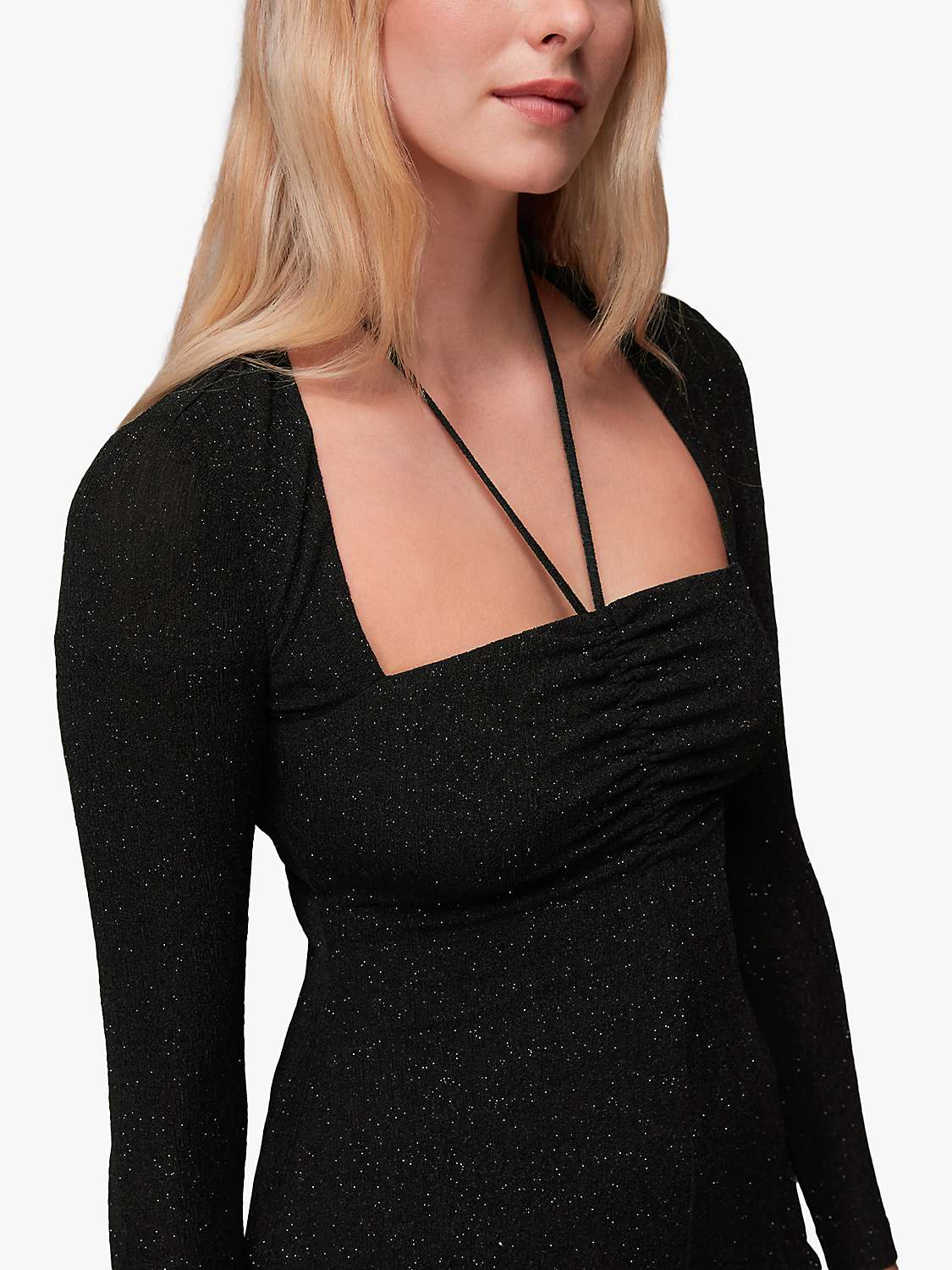 Buy Whistles Jersey Sparkle Tie Neck Dress, Black Online at johnlewis.com