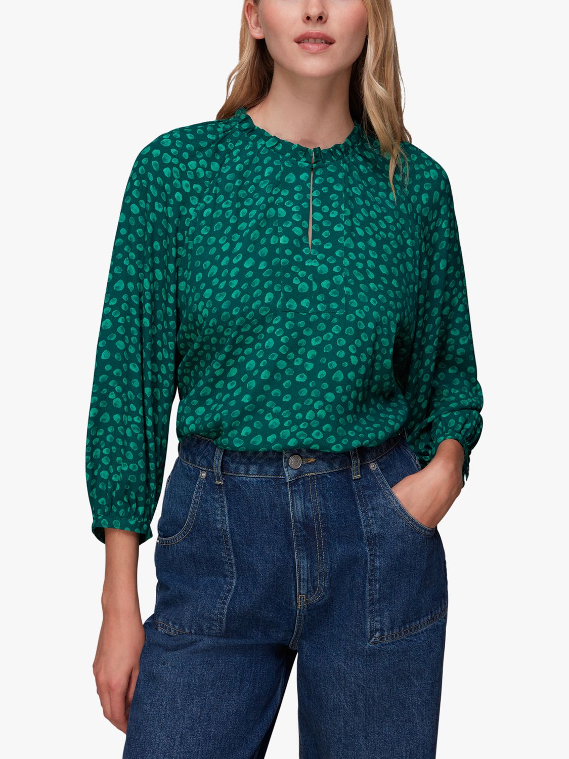 Whistles Lucy Lava Spot Top, Green/Multi at John Lewis & Partners