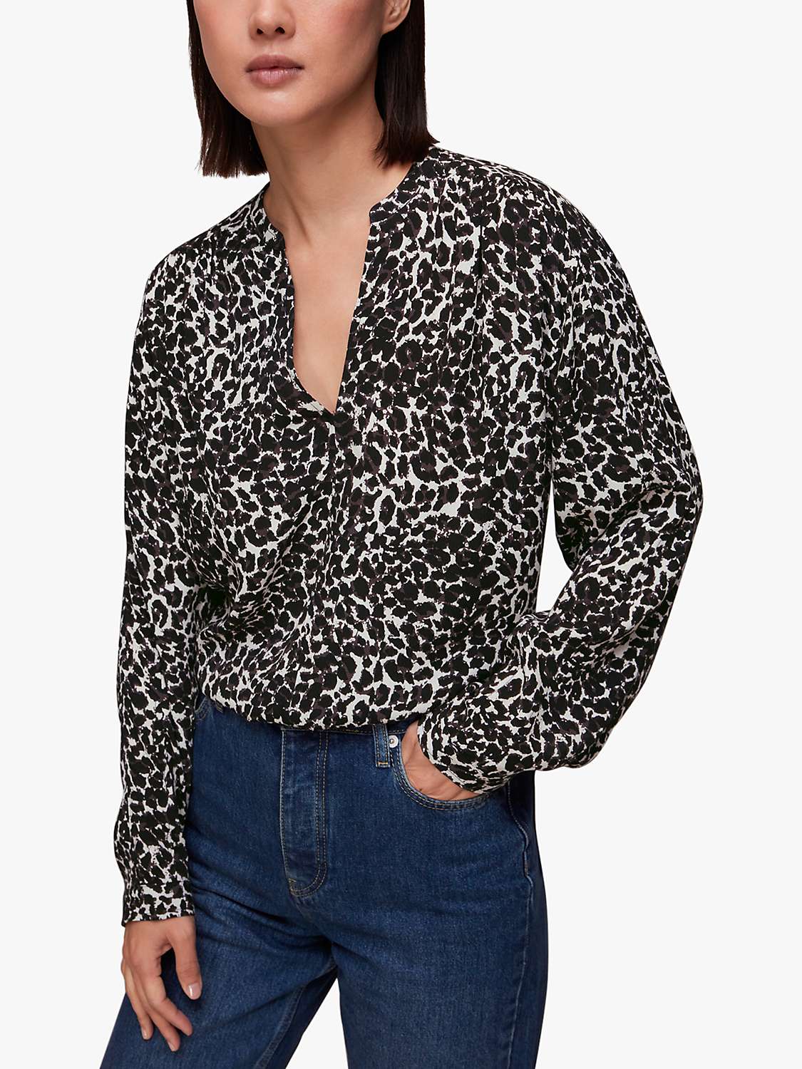 Buy Whistles Shadow Leopard Print Blouse, Black/White Online at johnlewis.com