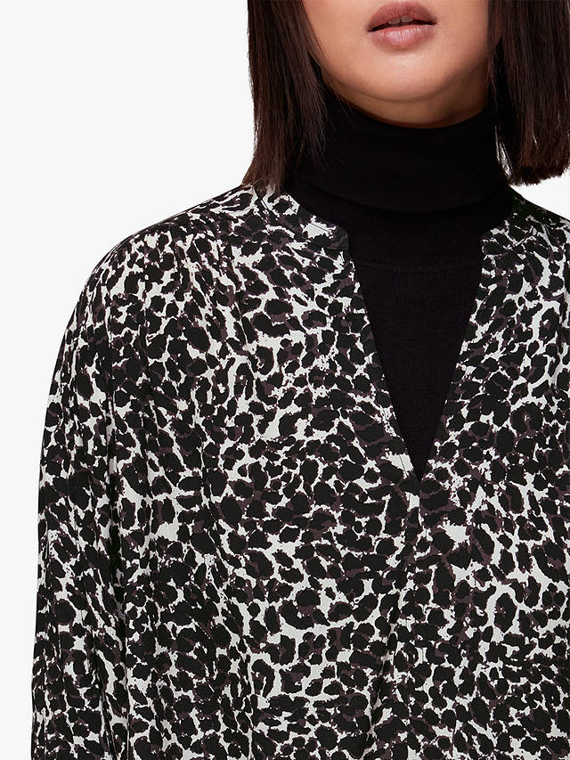 Whistles Shadow Leopard Print Blouse, Black/White