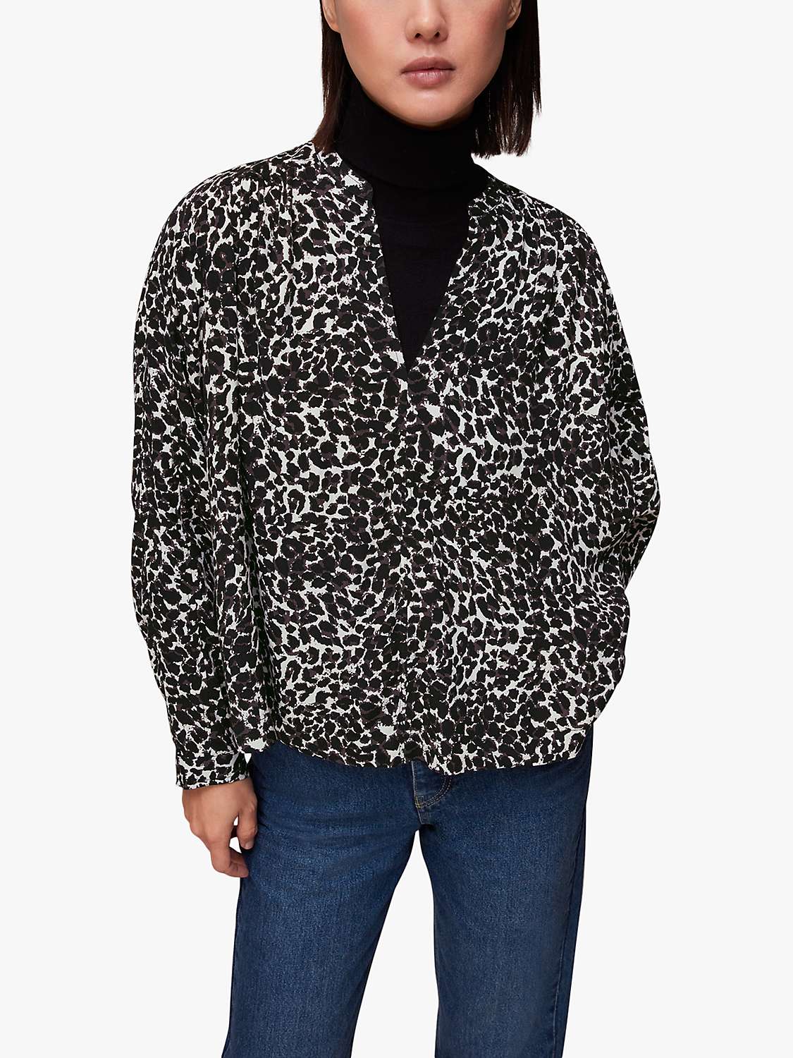Buy Whistles Shadow Leopard Print Blouse, Black/White Online at johnlewis.com