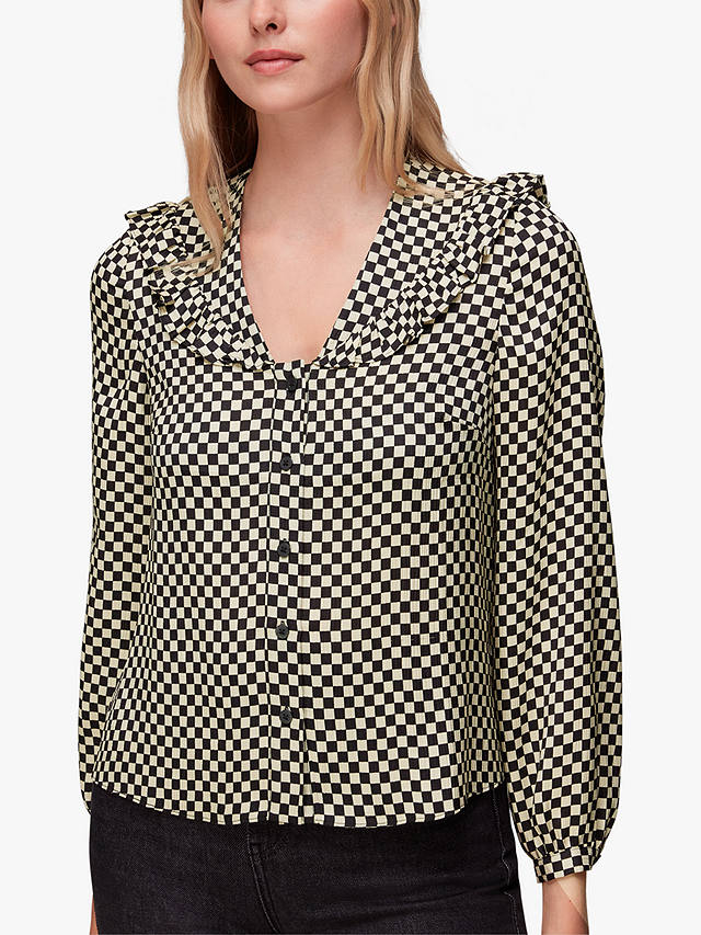 Whistles Checkerboard Collar Detail Blouse, Black/Multi