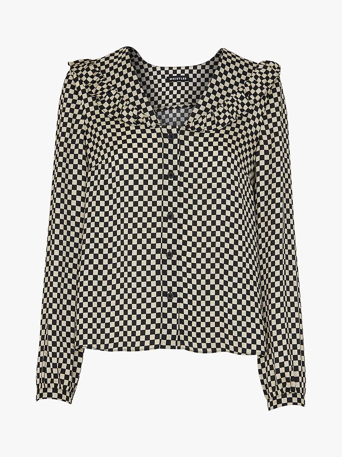 Buy Whistles Checkerboard Collar Detail Blouse, Black/Multi Online at johnlewis.com