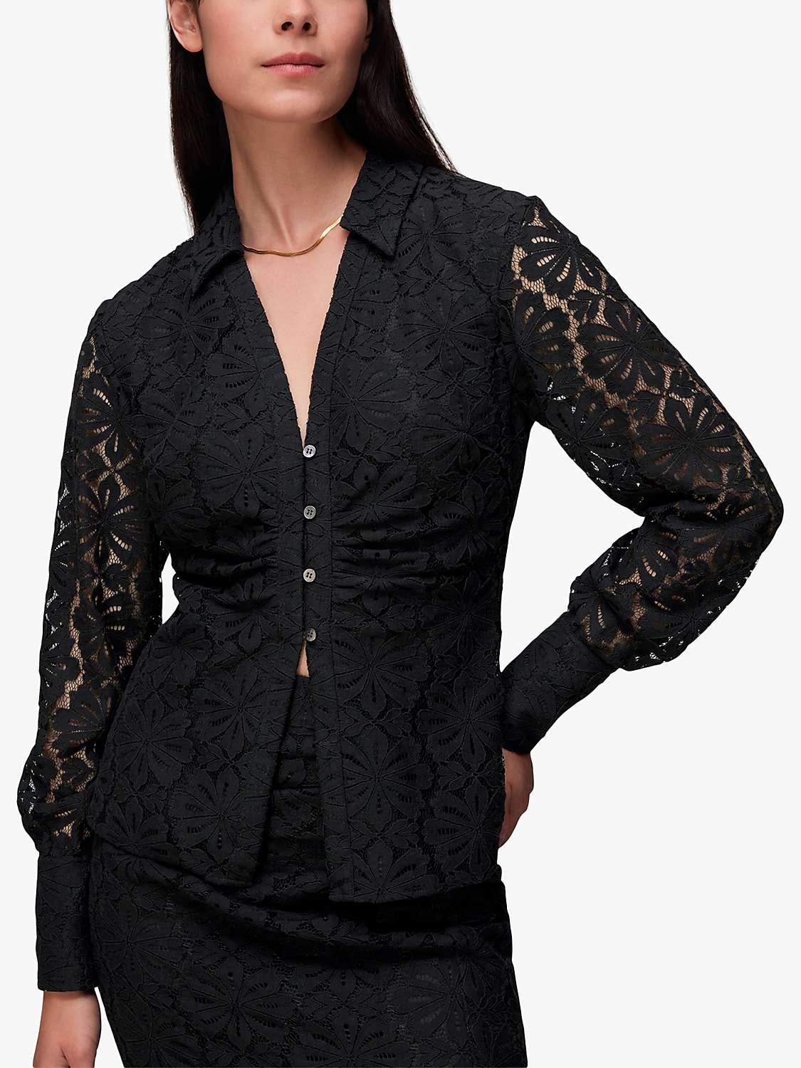 Buy Whistles Amelia Lace Detail Shirt, Black Online at johnlewis.com