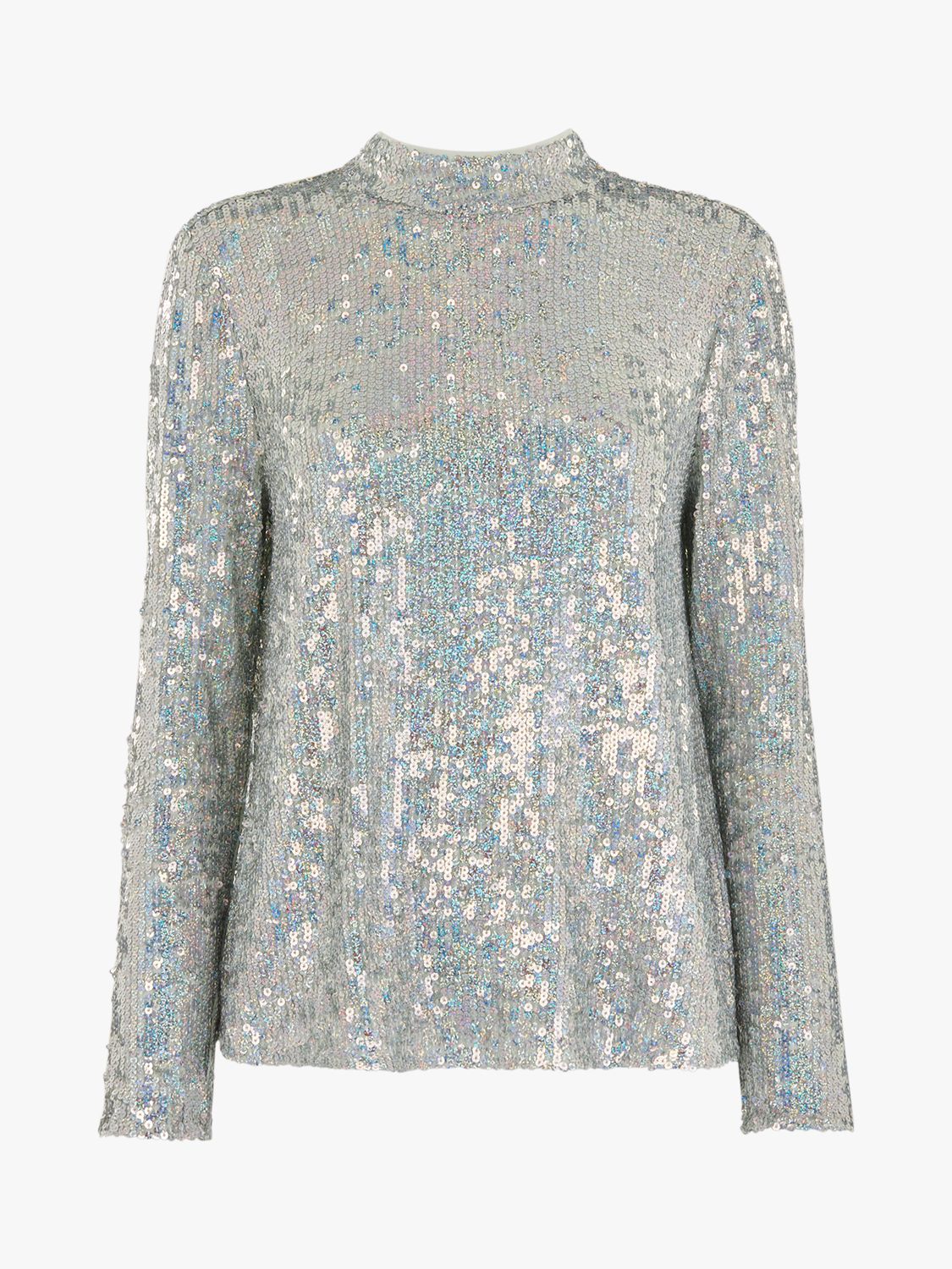 Whistles High Neck Sequin Top, Silver at John Lewis & Partners