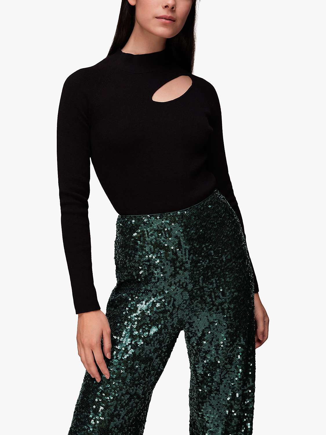 Whistles Petra Sequin Trousers, Dark Green at John Lewis & Partners