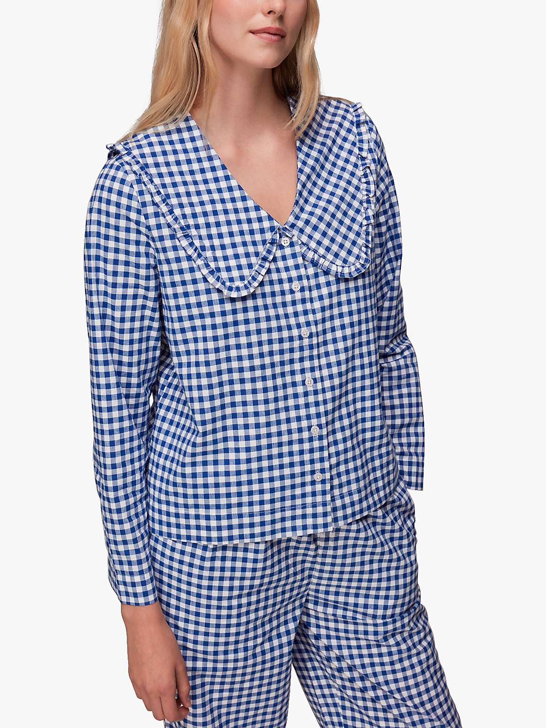 Buy Whistles Gingham Statement Collar Pyjamas, Blue/White Online at johnlewis.com
