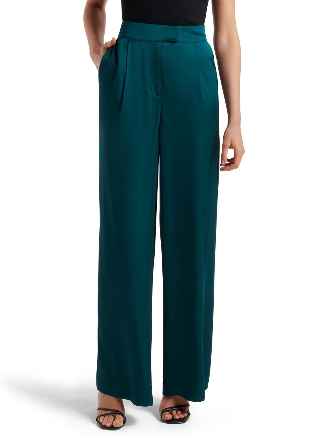 Forever New Alora Satin Wide Leg Co-ord Trousers, Reflective Teal at ...