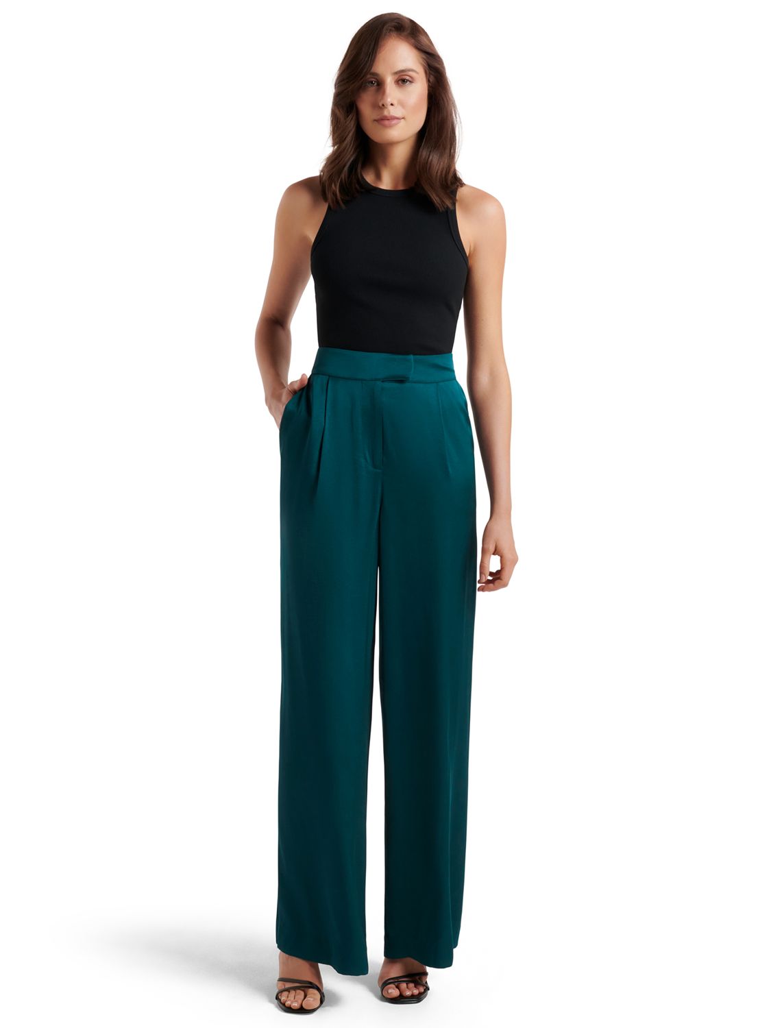 Forever New Alora Satin Wide Leg Co-ord Trousers, Reflective Teal at ...