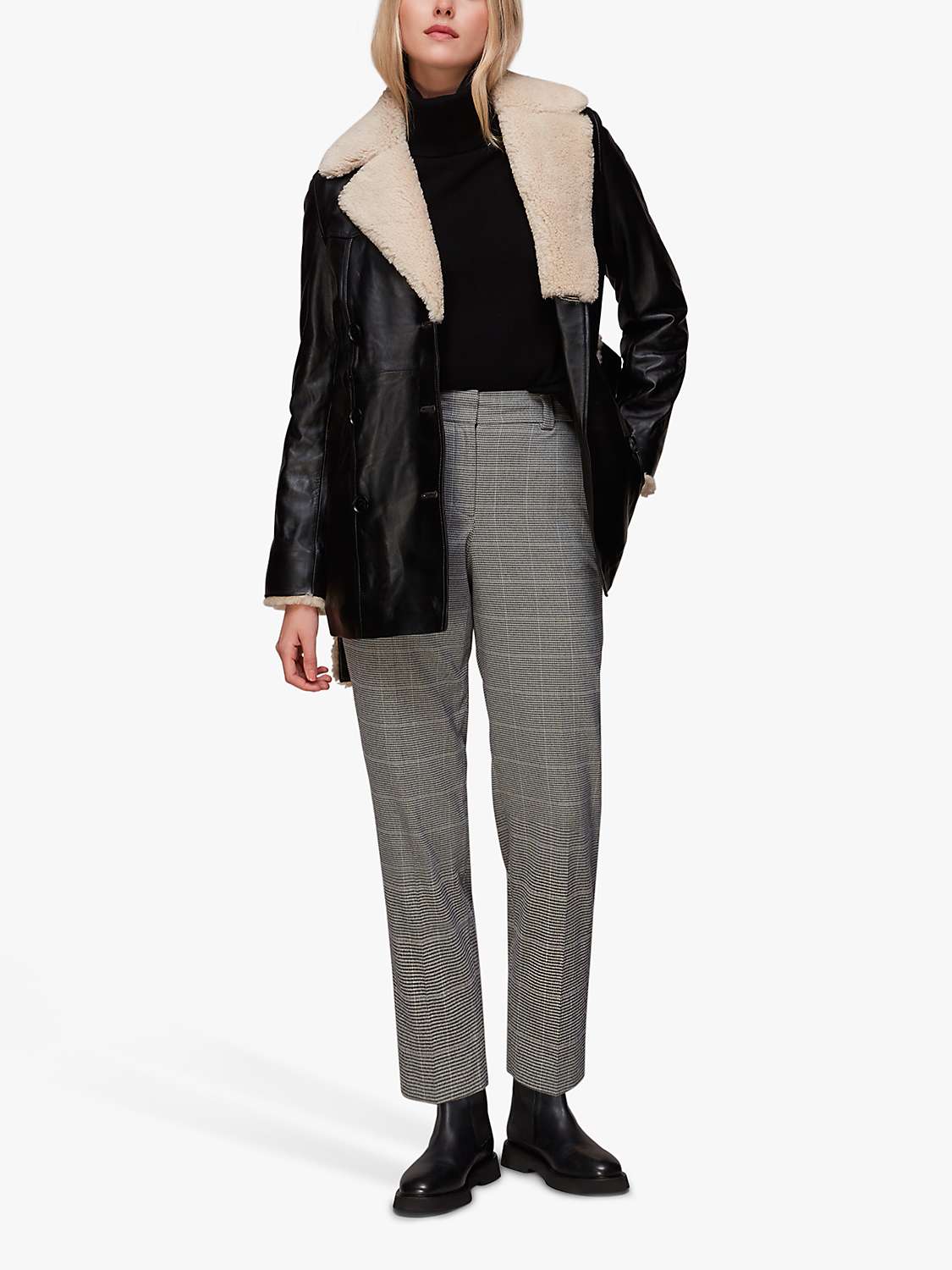 Whistles Lucie Checked Cigarette Trousers, Brown at John Lewis & Partners