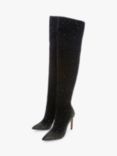 Moda in Pelle Yesenia Suede Diamante Embellished Over The Knee Boots, Black, Black