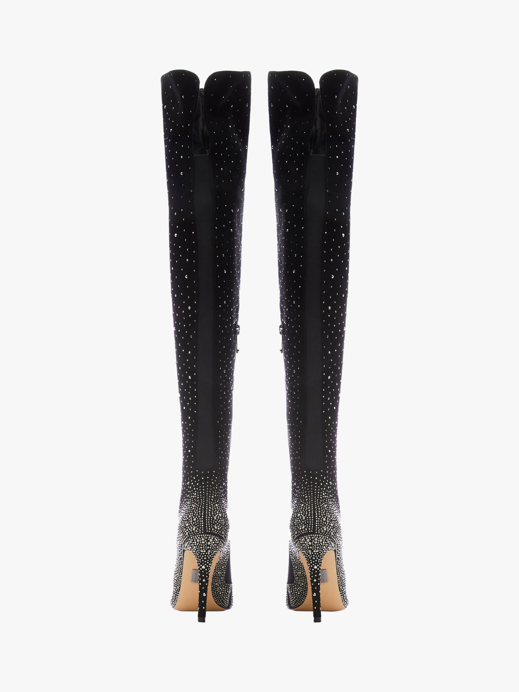 Moda in Pelle Yesenia Suede Diamante Embellished Over The Knee Boots, Black, 3