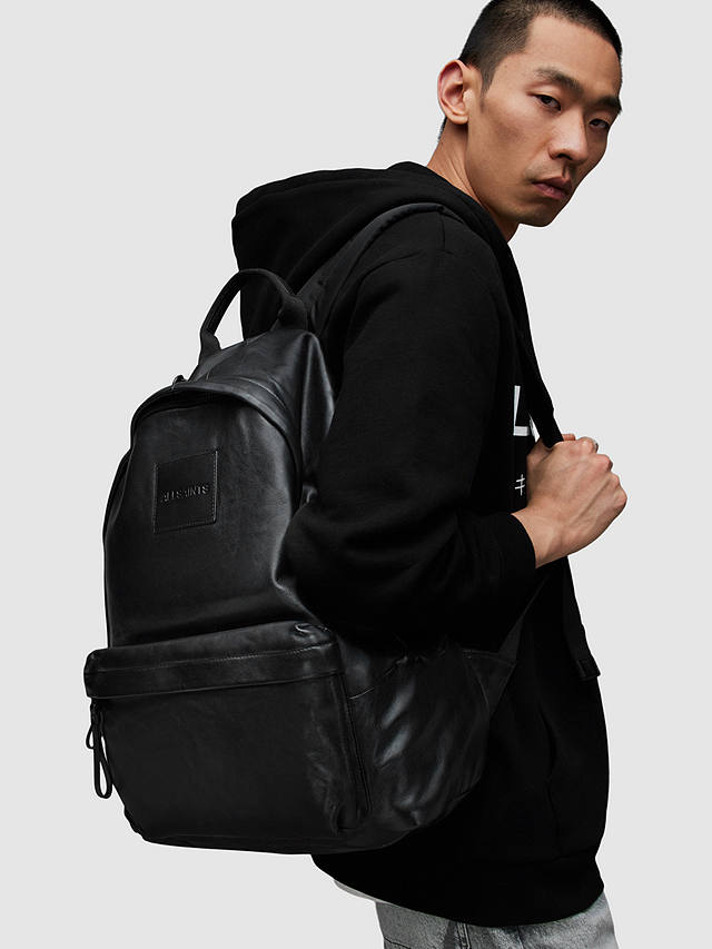 AllSaints Carabiner Leather Backpack, Black at John Lewis & Partners