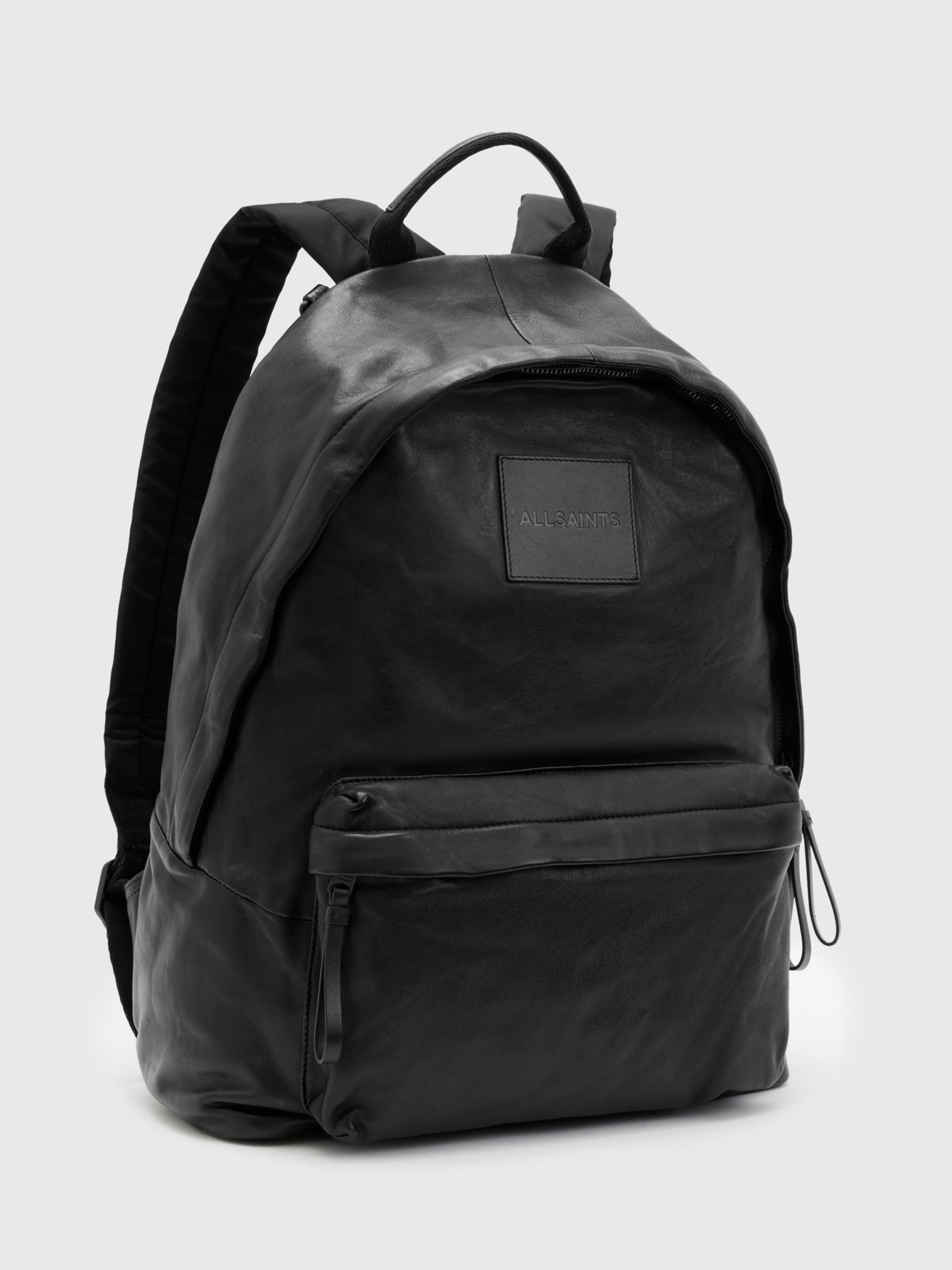 AllSaints Carabiner Leather Backpack, Black at John Lewis & Partners