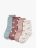 Newbie Kids' Plain & Floral Ankle Socks, Pack of 4, Fawn