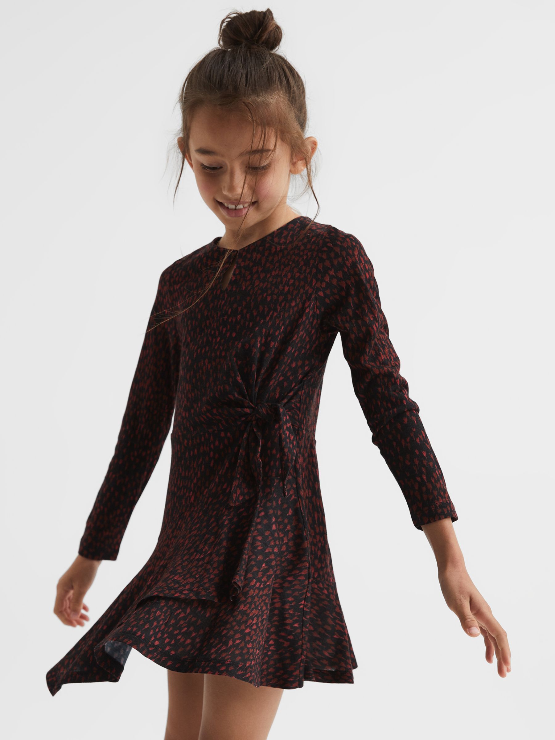 Reiss Kids' Livia Print Jersey Dress, Black at John Lewis & Partners