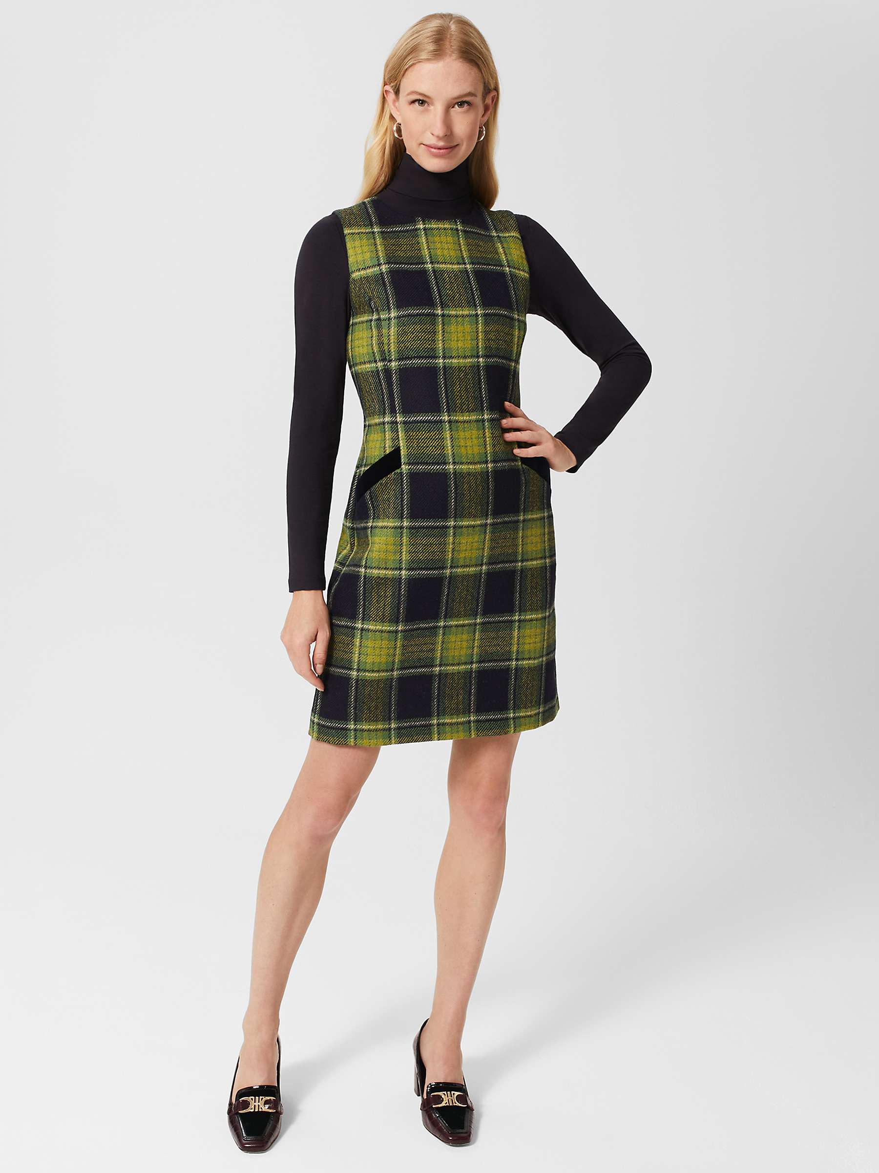Buy Hobbs Amaris Wool Check Mini Shift Dress, Green/Navy Online at johnlewis.com