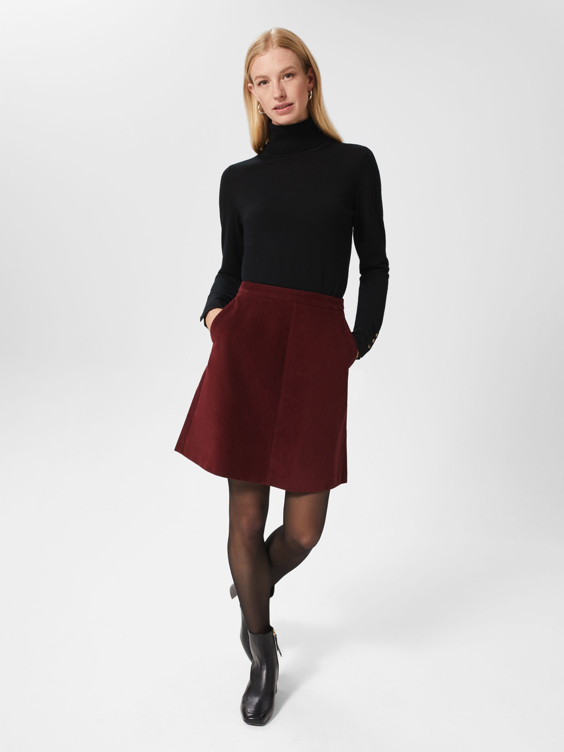 Hobbs Ria Cord Mini Skirt, Deep Berry Red at John Lewis & Partners