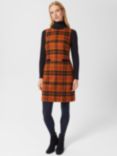 Hobbs Ruthie Wool Check Mini Shift Dress, Orange/Navy