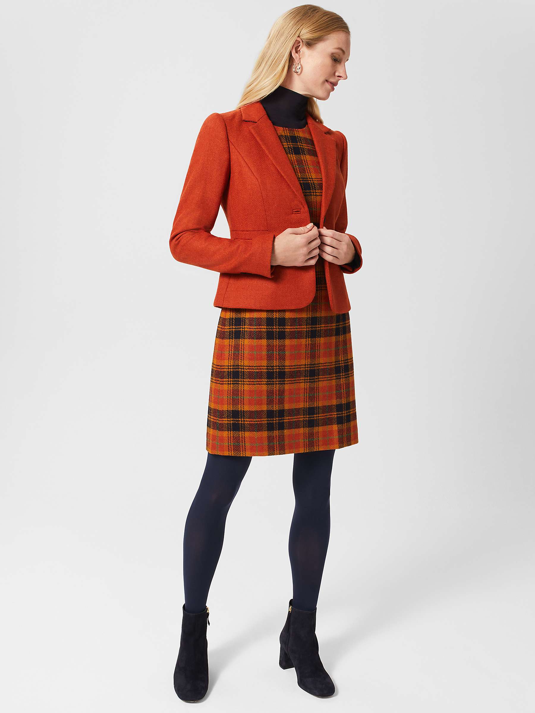 Buy Hobbs Ruthie Wool Check Mini Shift Dress, Orange/Navy Online at johnlewis.com