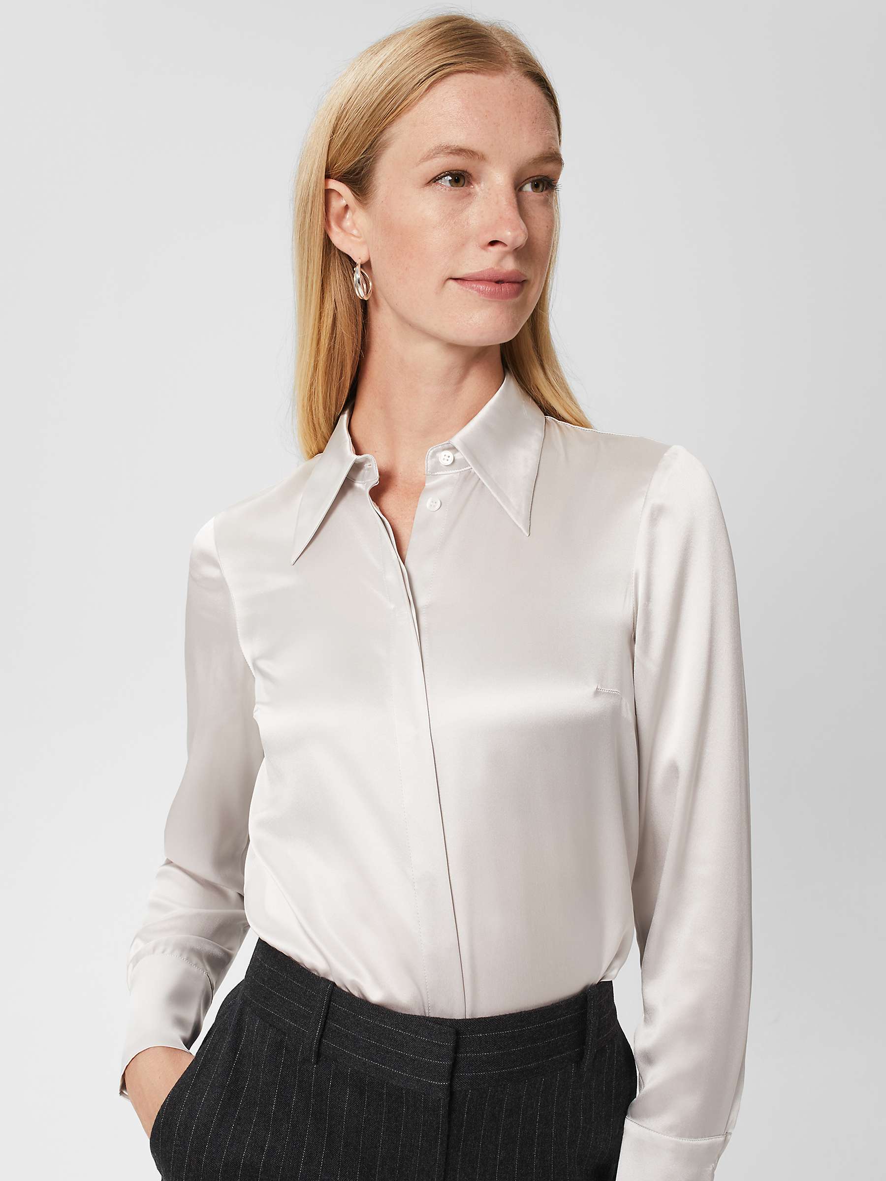 Buy Hobbs Eva Fitted Silk Shirt, Dove Grey Online at johnlewis.com
