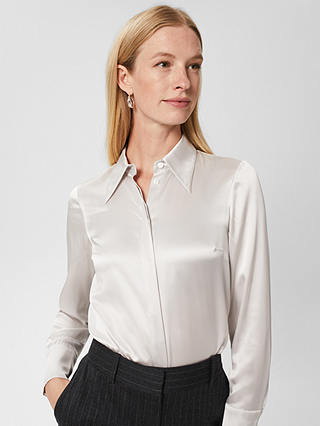 Hobbs Eva Fitted Silk Shirt, Dove Grey