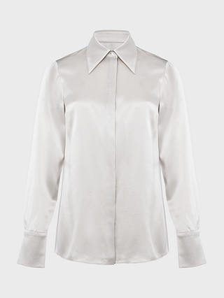 Hobbs Eva Fitted Silk Shirt, Dove Grey