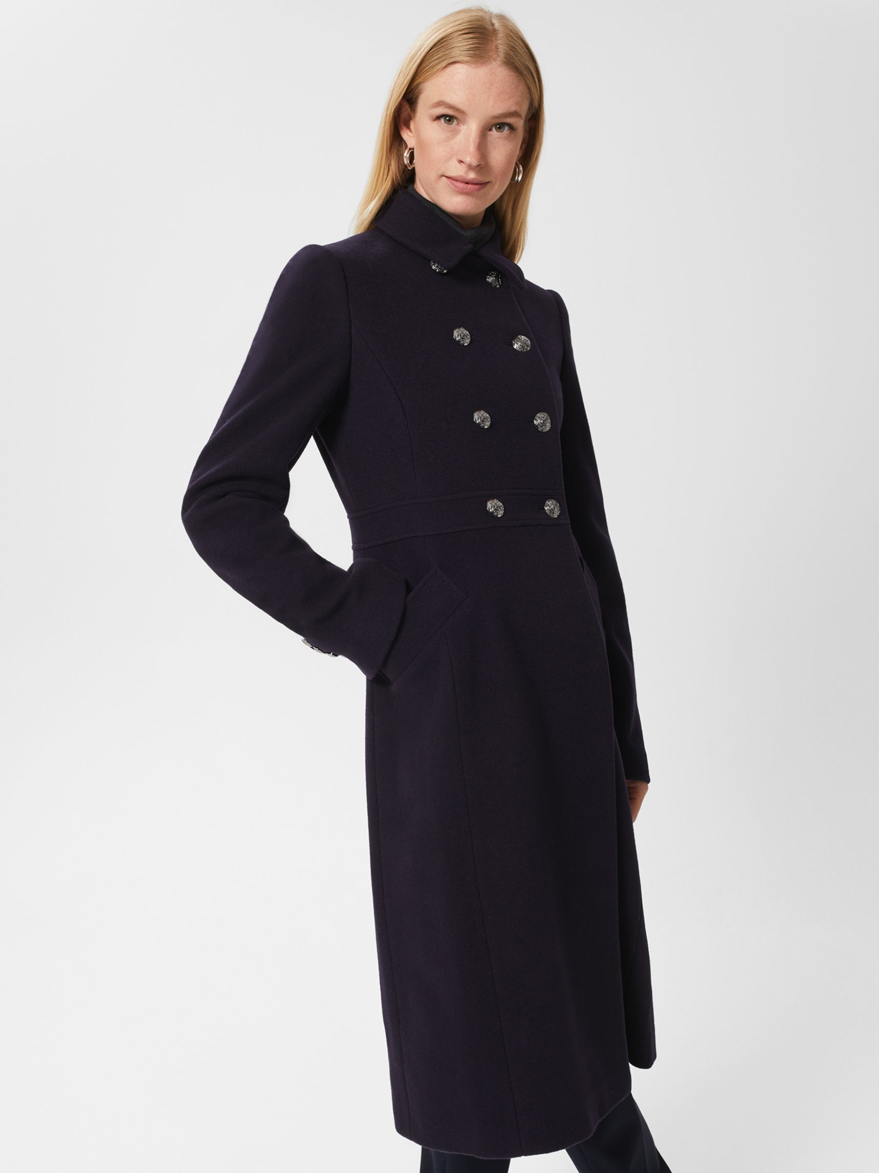 Hobbs Cindy Wool Blend Tailored Coat, Navy at John Lewis & Partners