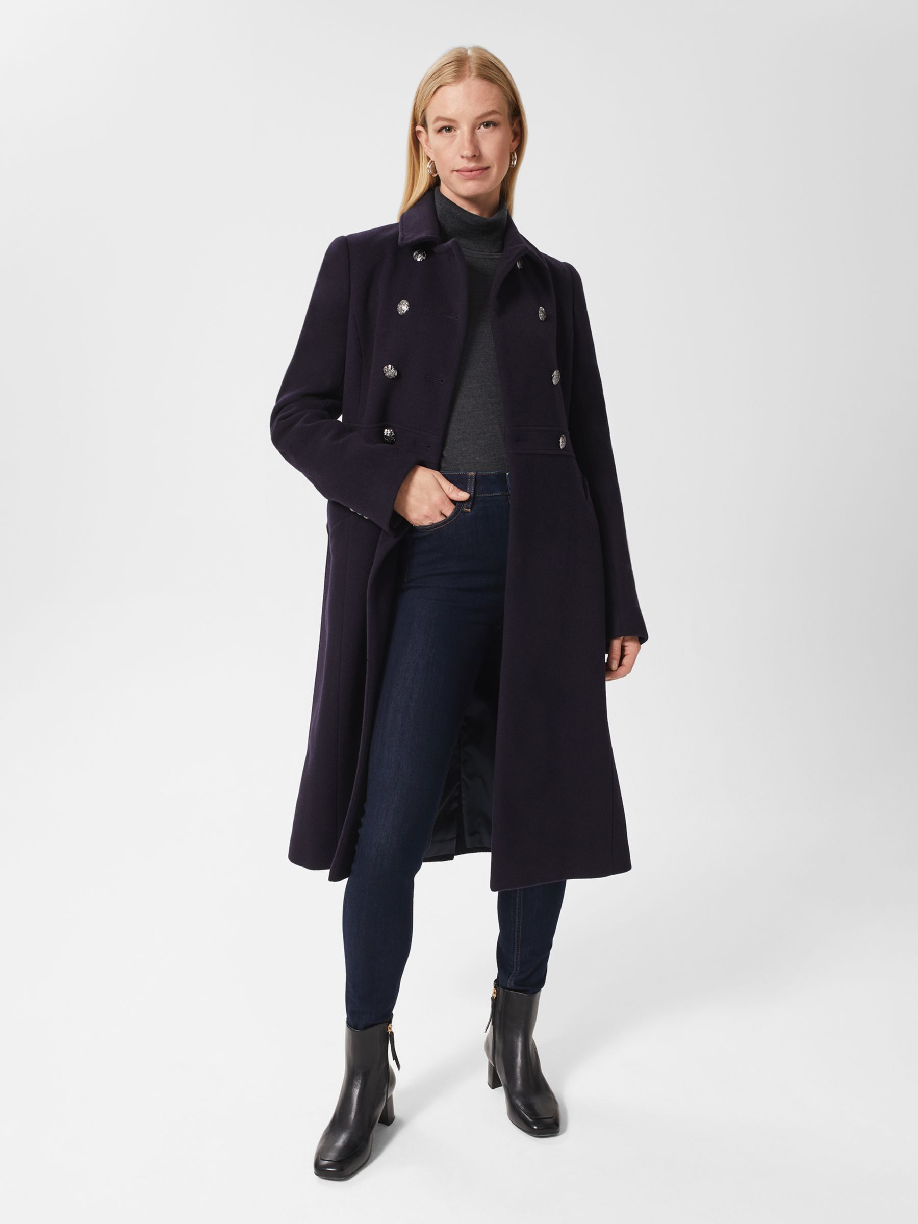 Hobbs Cindy Wool Blend Tailored Coat, Navy at John Lewis & Partners