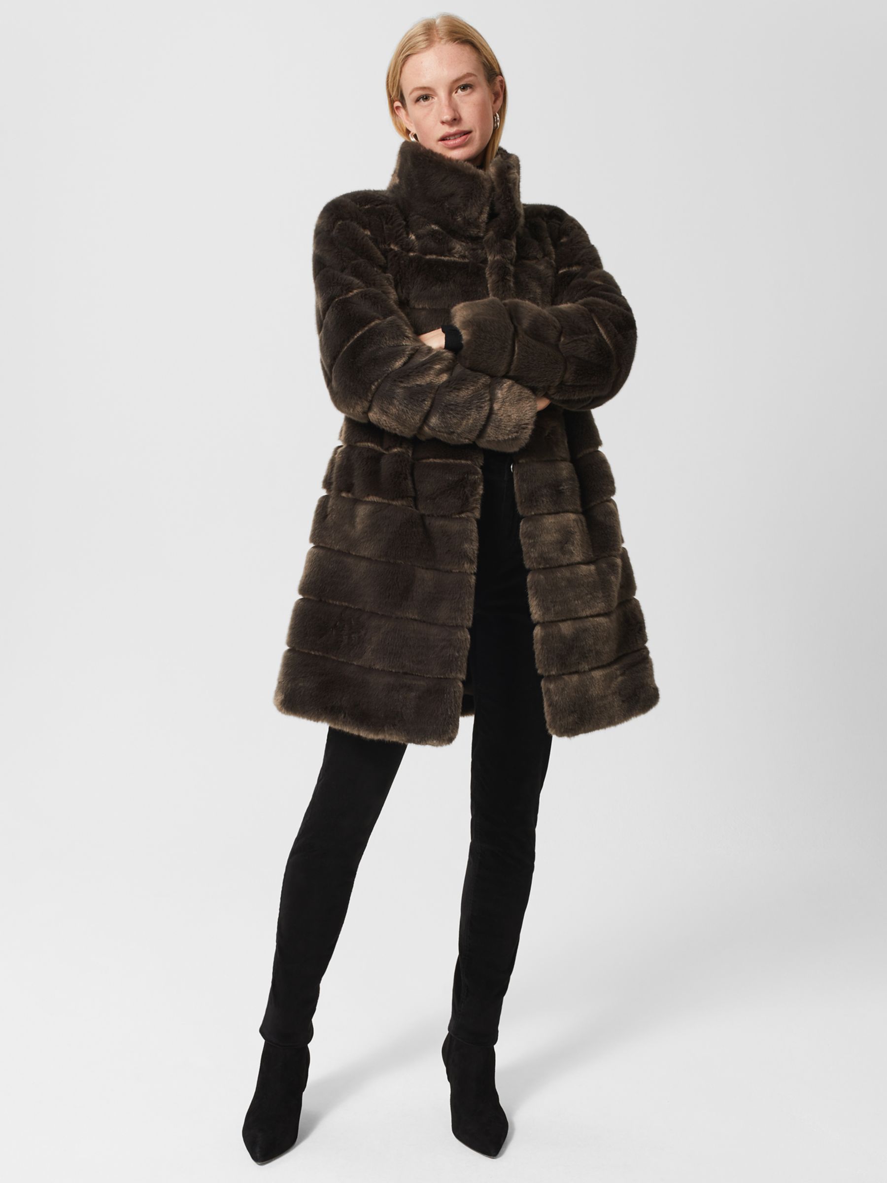 Hobbs Ros Faux Fur Coat, Dark Charcoal at John Lewis & Partners