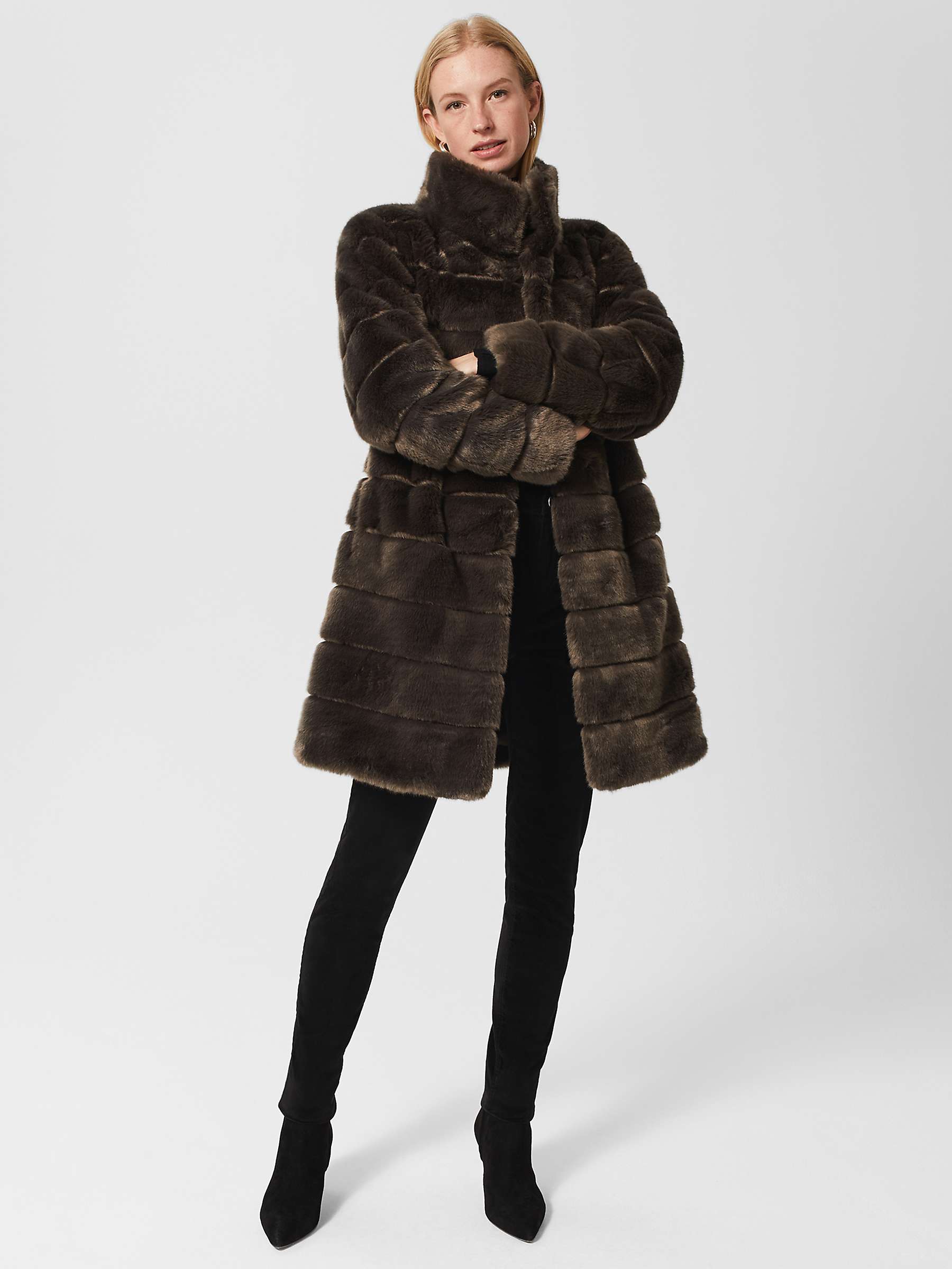Buy Hobbs Ros Faux Fur Coat, Dark Charcoal Online at johnlewis.com