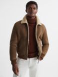 John Lewis Heavy Leather Flight Jacket, Bark, S