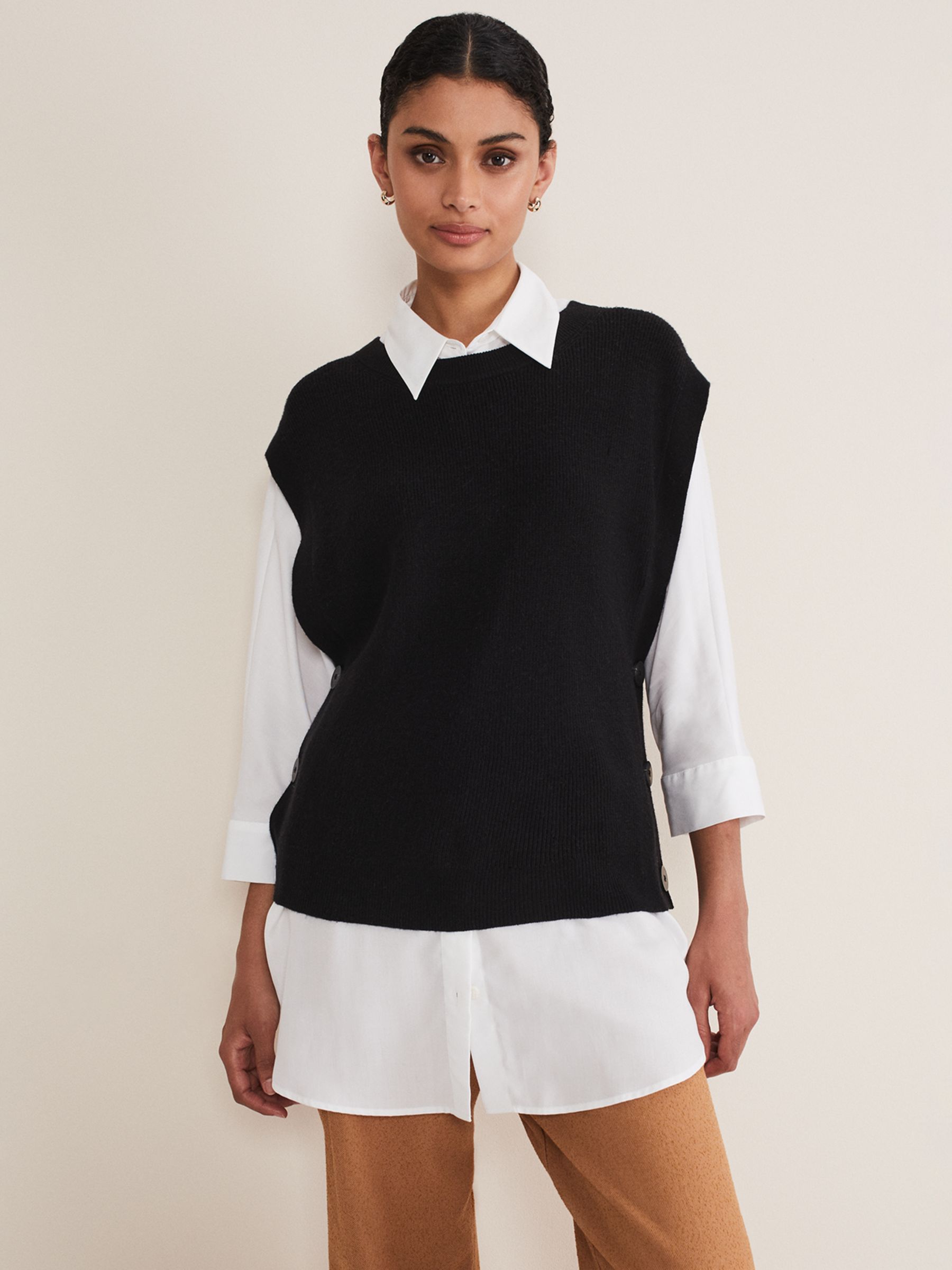 Phase Eight Liv Knitted Side Button Tabard, Black