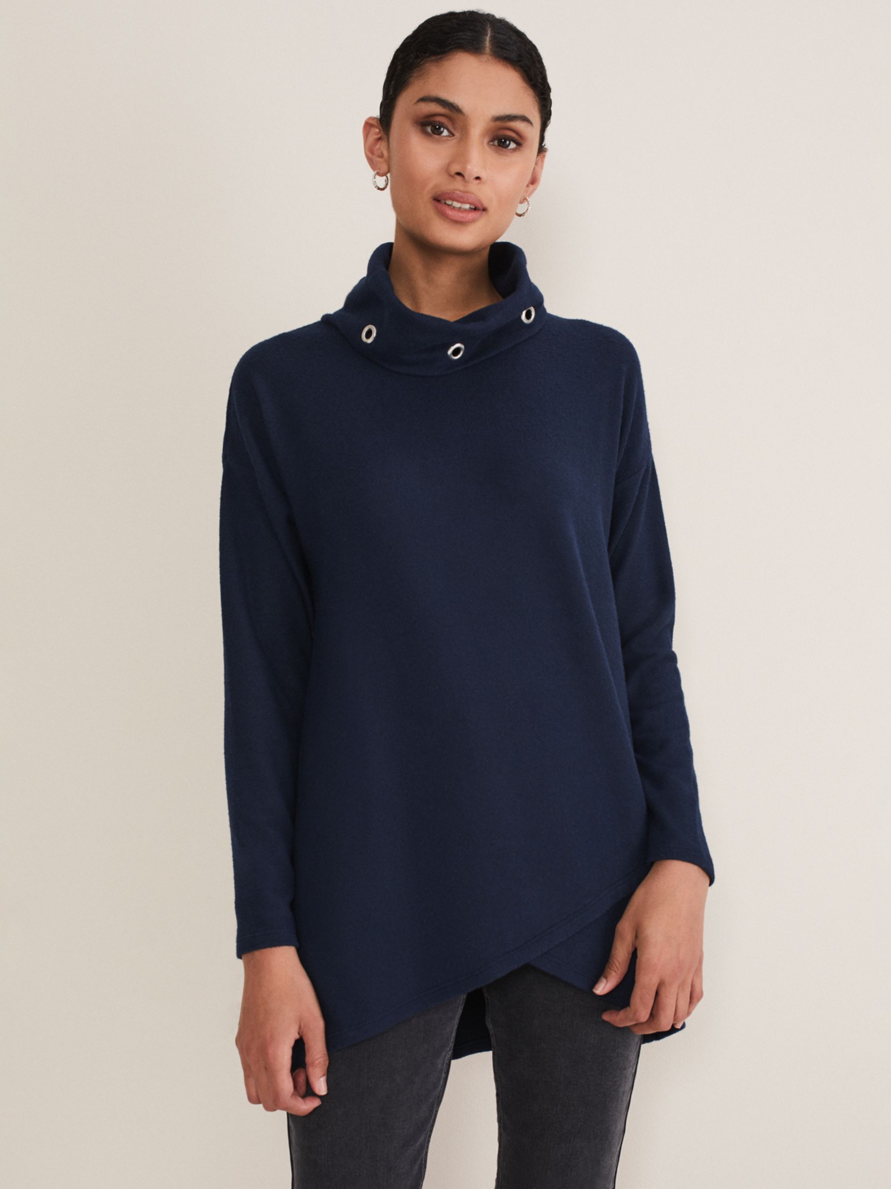 Phase Eight Gwen Eyelet Snuggle Top, Midnight, 8