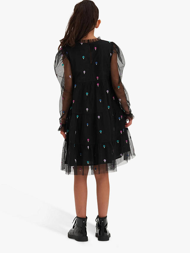 Angel & Rocket Kids' Daisy Embroidered Floral Party Dress, Black