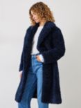 HUSH Leighton Textured Faux Fur Coat, Midnight Navy